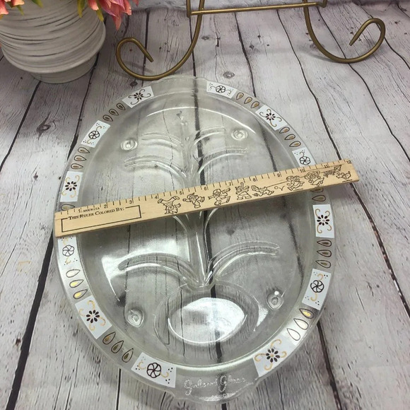vintage inland glass platter with gold and brown detail on rim edge - Picture 10 of 10